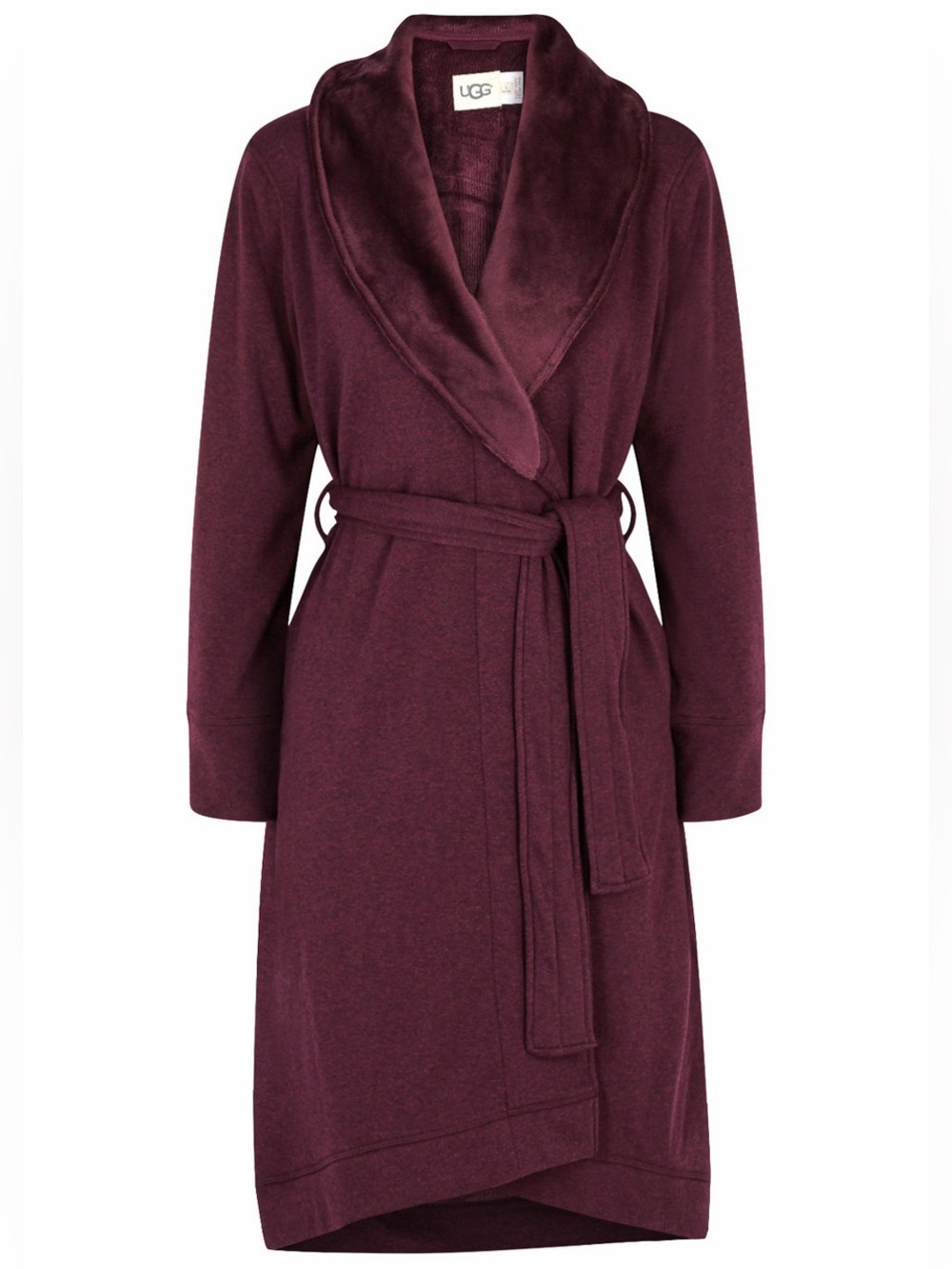 UGG Duffield II Fleece-Lined Cotton Jersey Robe- Burgundy Red, Size Small